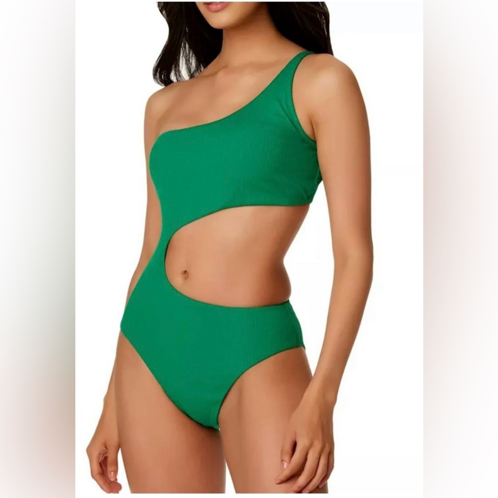 Bar Iii One Shoulder Cutout Micro Rib Swimsuit Medium